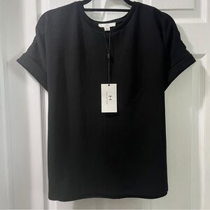 H by Halston Black Cuffed Sleeve Tie back Top NWT size M